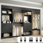Unikito Closet System with 6 Drawers, 6-14Ft Closet Organizer with Mirror, Walk-in Closet Organizer Wardrobe Clothes Rack with 3 Hanging Rods, Sturdy Wood Clothing Garment Rack with Tower, Black