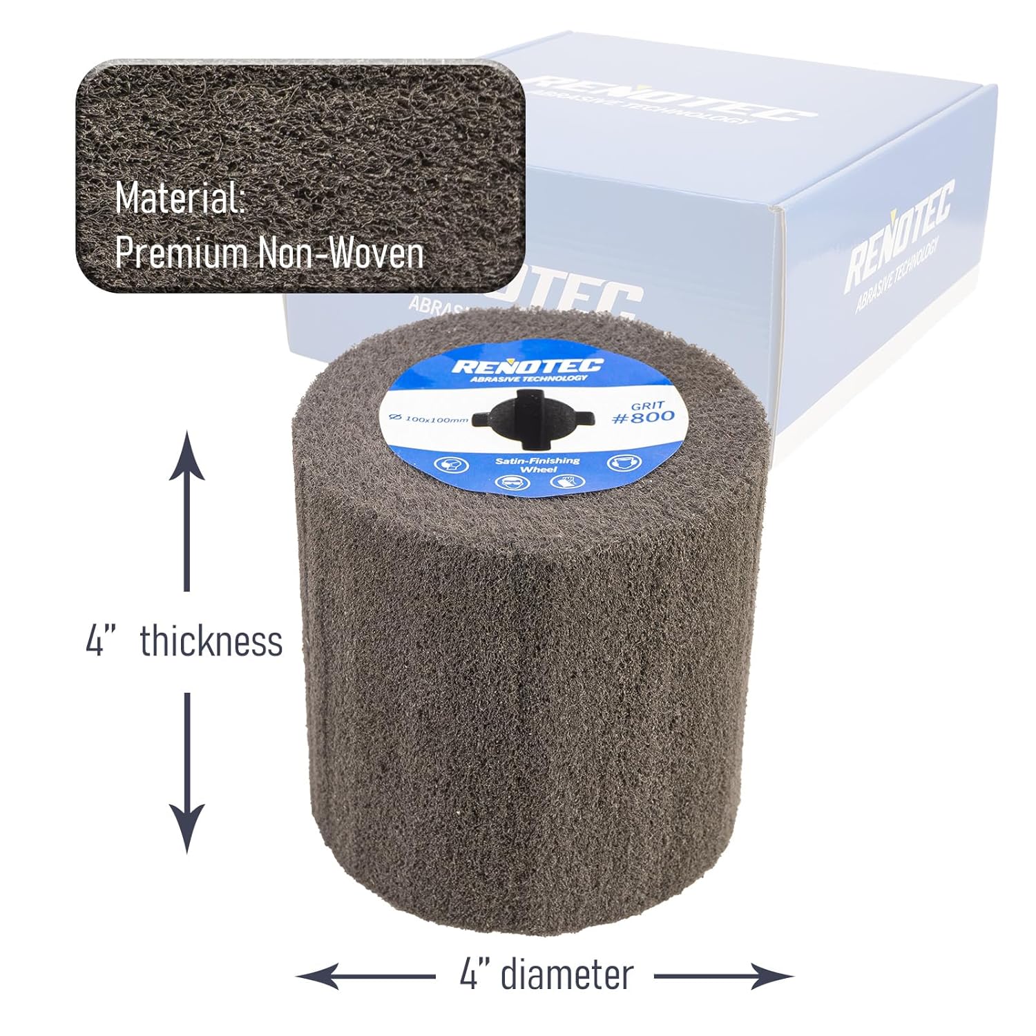 4"x4", Non-Woven Wheel, USF, Ultra Fine Grit 800, Pack of 4, S/C, for Polishing and Finishing