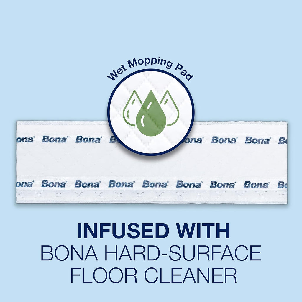 Bona Multi-Surface Floor Disposable Wet Cleaning Pads - 12-Pack - Residue-Free Floor Cleaning Solution for Stone, Tile, Laminate, and Vinyl Floors