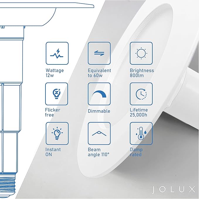 Jolux 12-Pack 5/6" Retrofit LED Recessed Lighting,12W=60W,2700K SoftWhite,800 Lumens,Dimmable Can Lights,Damp Rated,Simple Installation Adjustable Retrofit Downlight,ETL,Bevel Trim