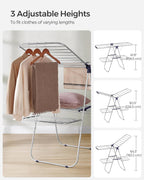 SONGMICS Clothes Drying Rack, Foldable 2-Level Laundry Drying Rack, Free-Standing Laundry Airer, with Height-Adjustable Wings, 33 Drying Rails, Sock Clips, Silver and Blue ULLR53BUV1