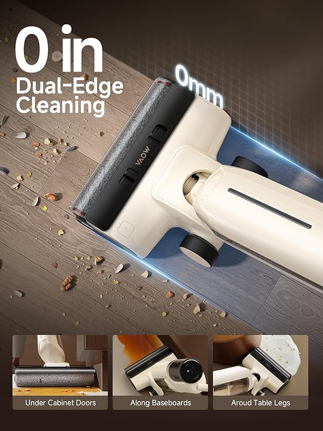 Mova K30 Wet Dry Vacuum Cleaner, 180° Lie-Flat Reach Smart Vacuum Mop, 140°F Hot Air Drying, 0in Dual-Edge Cleaning, Powerful 18000Pa Suction Floor Cleaner for Hard Floors Pet Hair