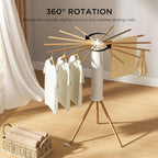 Tripod Clothes Drying Rack, Garment Rack Portable and Foldable Space Saving Laundry Drying Rack - Dryer Rack Clothing Floor Folding Balcony Bedroom Household (Beige(Wood), 16 rods)