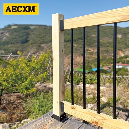 201 Stainless Steel 2" x 4" (Actually 1 ½" x 3 ½") Deck Railing Connector, for Deck Railing, Handrail, Barn and Beam end Connection Installation (24pc - Black)