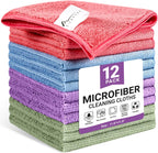 Microfiber Cleaning Cloth, 12 Pack Assorted Color Cleaning Rags for Housekeeping, Colorful Reusable Microfiber Towels for Car, Kitchen, Bathroom and Household Cleaning Supplies, 11.8"X11.8"