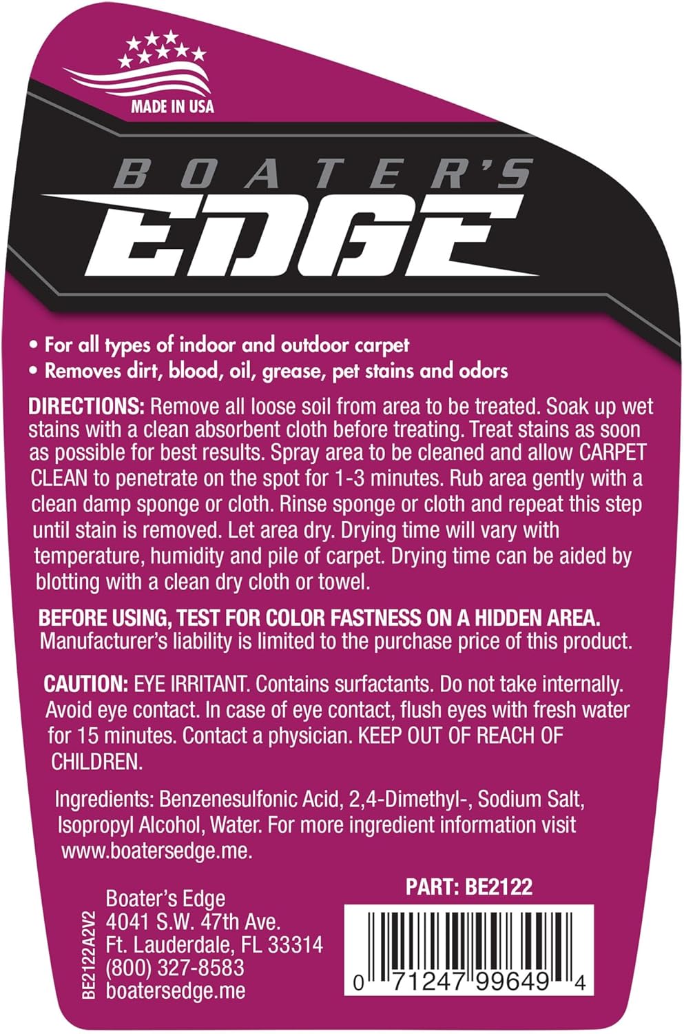 BOATER'S EDGE Carpet Clean - Marine Grade Spot & Area Rug Cleaner - 22 OZ (BE2122)