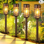 Solar Pathway Lights Outdoor Solar Lights 8 Pack Metal & Glass Design - Waterproof Auto On/Off Bright Long-Lasting Garden Landscape Lighting Walkway Driveway