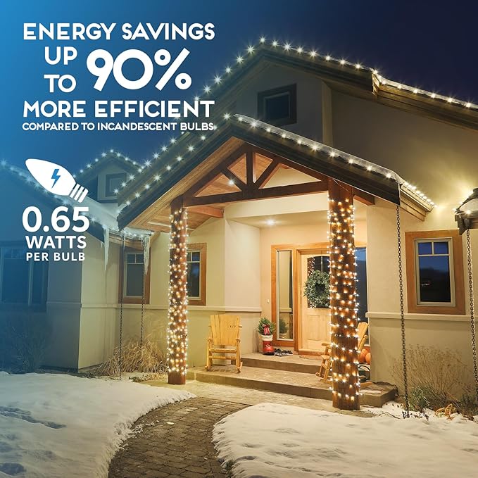 HLO Lighting Set of 25 Sun Warm White C9 Faceted LED Christmas Light Bulbs for Indoor & Outdoor Use | Durable Replacement Bulb