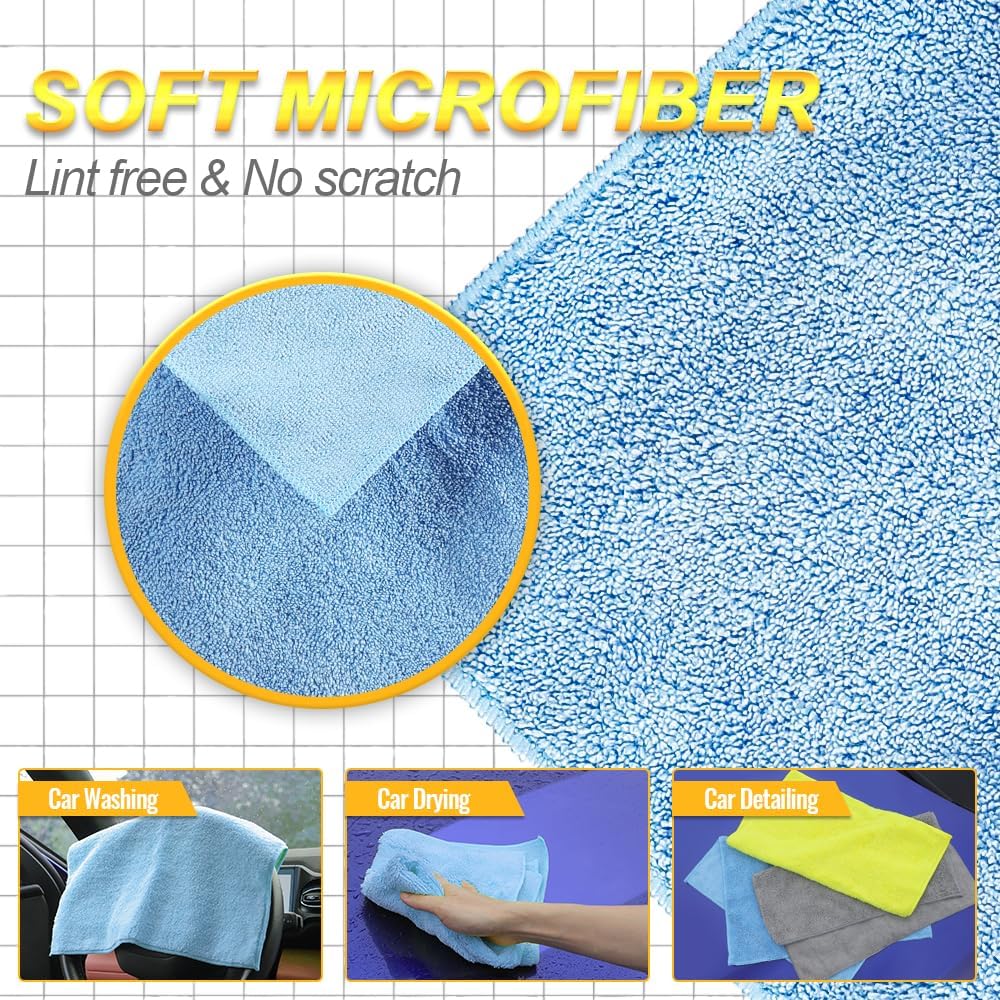 Microfiber Rags Car Interior & Exterior，Car Towels Highly Absorbent，Lint Free and Reusable，Cleaning Rags for House,Kitchen,Bathroom,Office，16"x16"|Blue 6-Pack