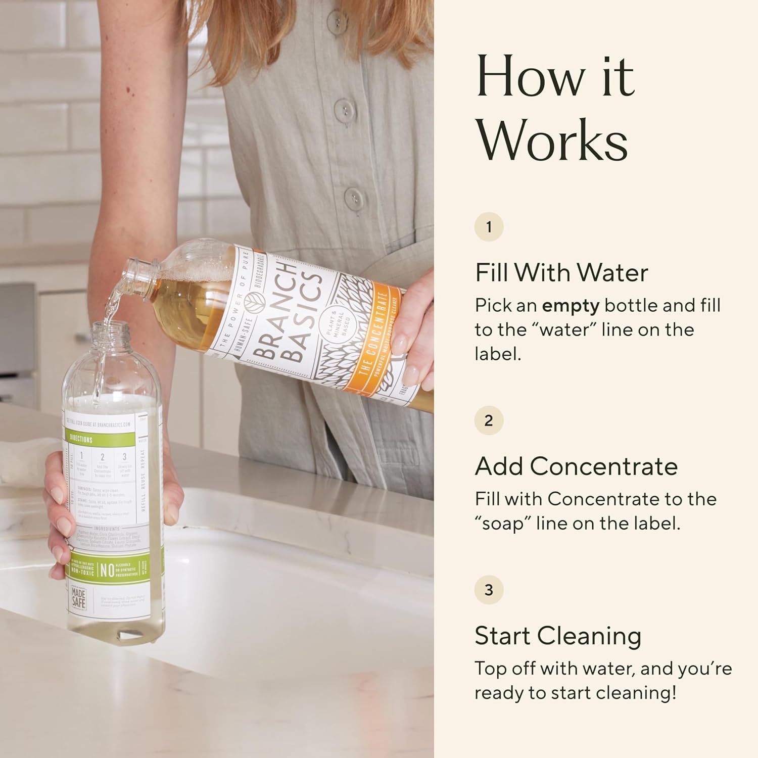 Branch Basics Concentrate Refill (33.8 oz) | All Purpose Multi-Surface Cleaning Concentrate - Replace Every Household Cleaner | Plant & Mineral-Based, Human-Safe, Fragrance Free