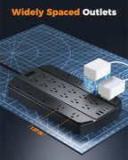 4000J Surge Protector Power Strip, TESSAN 22 Outlets Heavy Duty Extension Cord with 4 USB Ports (2 USB C), 1875W, 15A, Flat Plug, Charging Station for Home, Office, Gaming Room, PC, Dorm, Black