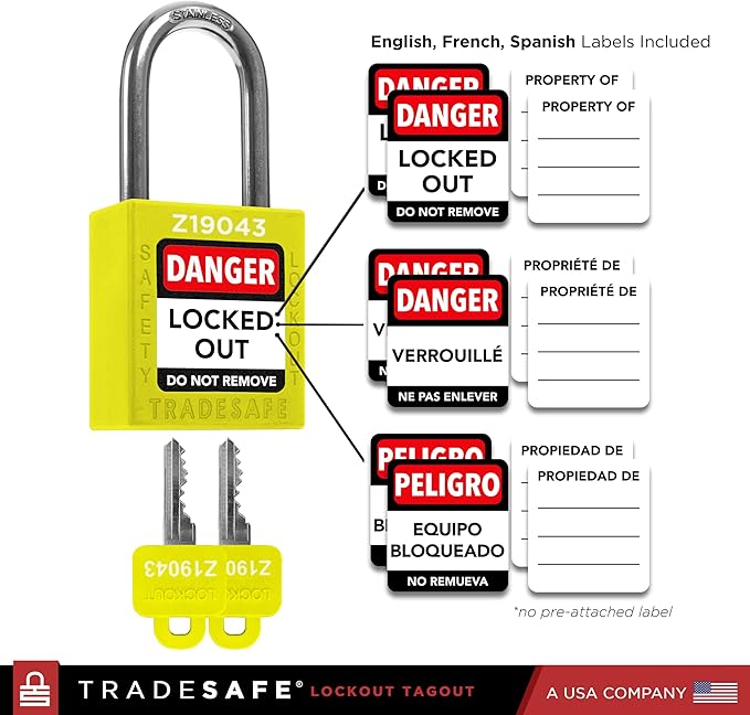 TRADESAFE Lockout Tagout Locks Set - 10 Yellow Keyed Alike Padlocks, 2 Keys Per Lock, OSHA Compliant Loto Locks