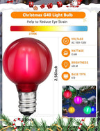 25 Pack Multicolor G40 LED Replacement Bulbs, E12/C7 Candelabra Base Shatterproof LED Globe Edison Bulbs for Christmas String Lights, 2700K Warm White, Frosted