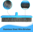 Stainless Steel Wire Broom Deck Scrubber Brush with 55” Adjustable Length Sturdy Long Handle, Stainless Steel Outdoor Broom for Cleaning Moss Concrete Floors Grout Gardens Patios