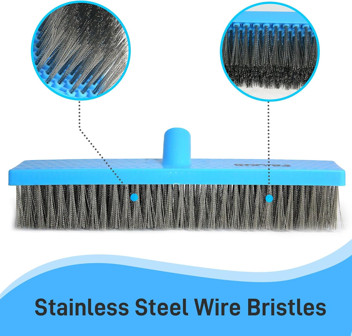 Stainless Steel Wire Broom Deck Scrubber Brush with 55” Adjustable Length Sturdy Long Handle, Stainless Steel Outdoor Broom for Cleaning Moss Concrete Floors Grout Gardens Patios