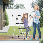 KINGRACK 3 Step Folding Ladder, 800lbs Capacity Step Stool with Safety Lock, Non-Skid Wide Pedals, and Handrail, Lightweight, Household Ladder for Home, Kitchen, Pantry, Closets, and Office Use, White