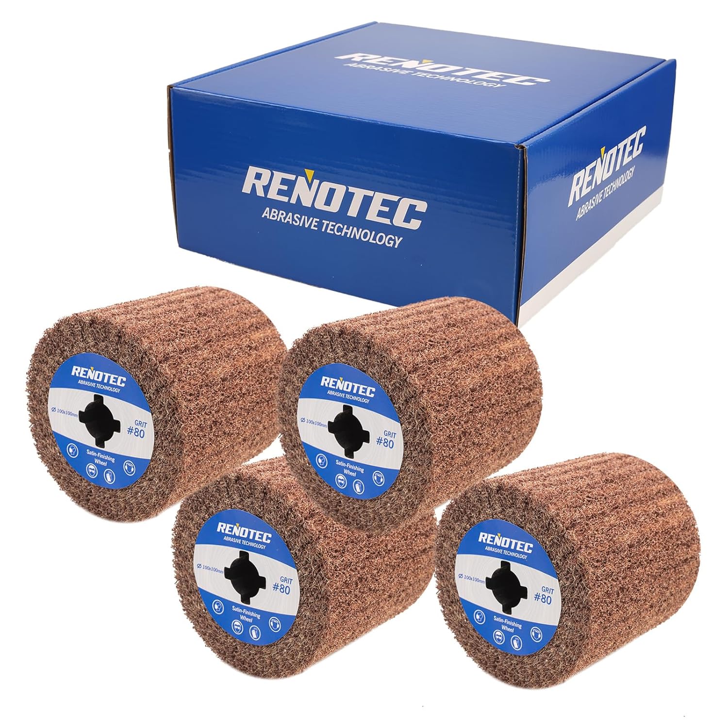 4" Burnishing Wheel 4 Pack, Wire Drawing on Metal, 100x100mm, Coarse Grit 80, Polishing & Satin Finishing