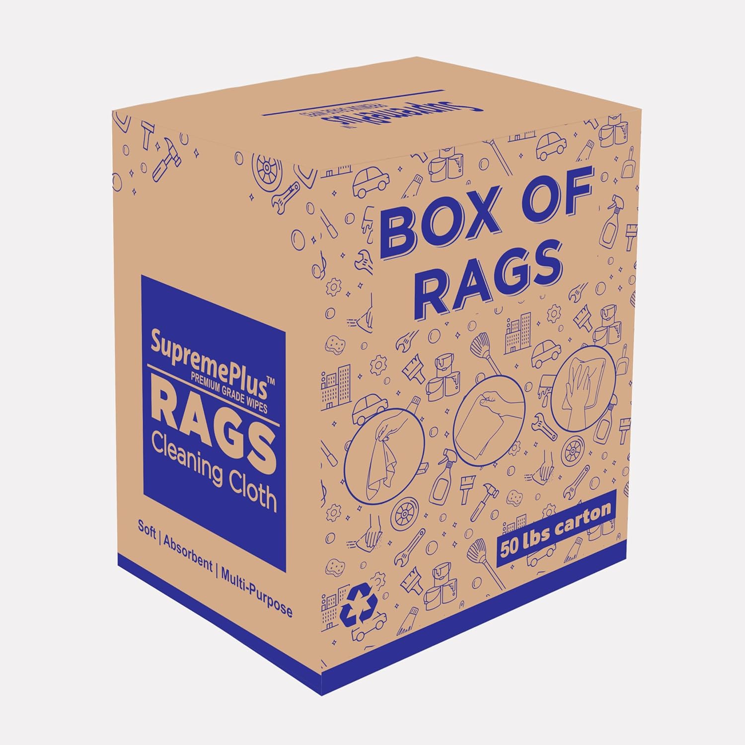 Premium White Knit (50 lbs. Box of Rags) Cotton T-Shirt Cloth Wiping Rags - Shop Cleaning Tshirt Cloths in a Box, Staining & Finishing Rag for Auto, Grease, Paint & Wood