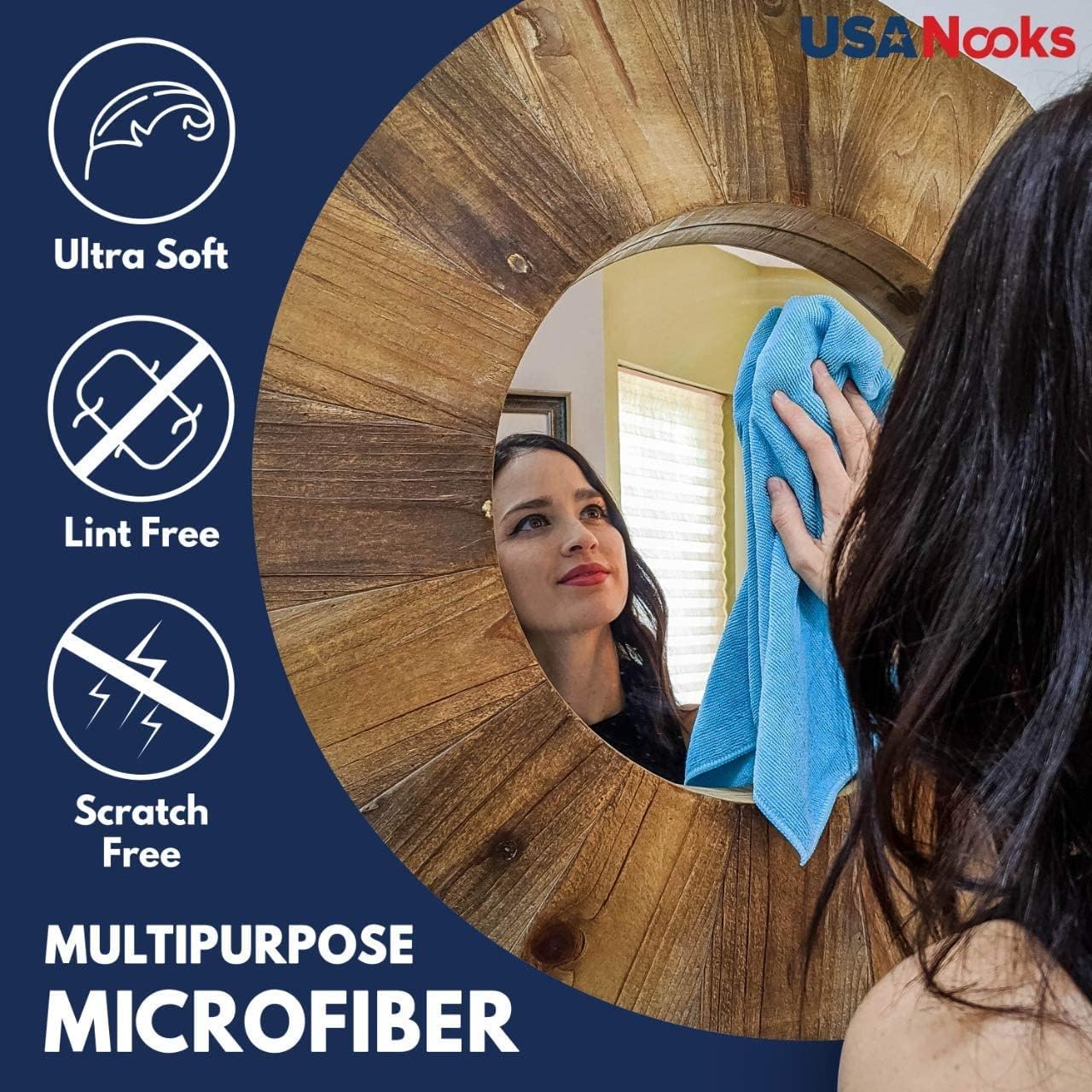 USANOOKS Microfiber Cleaning Cloth - 12Pcs 12.5x12.5 inch High Performance - 1200 Washes, Ultra Absorbent Towels Grip Root Weave Grime & Liquid for Streak-Free Mirror Shine.