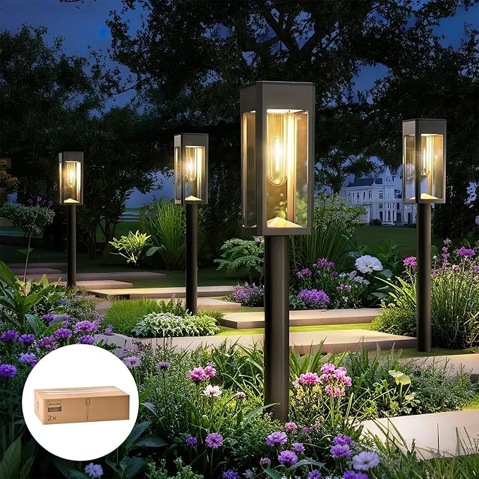 Philips 2 Packs Solar Pathway Lights Outdoor, Glass Metal Led Garden Landscape Lightings, 3000K Warm White, Waterproof for Decor Yard, Walkway, Patio, Driveway, Lawn