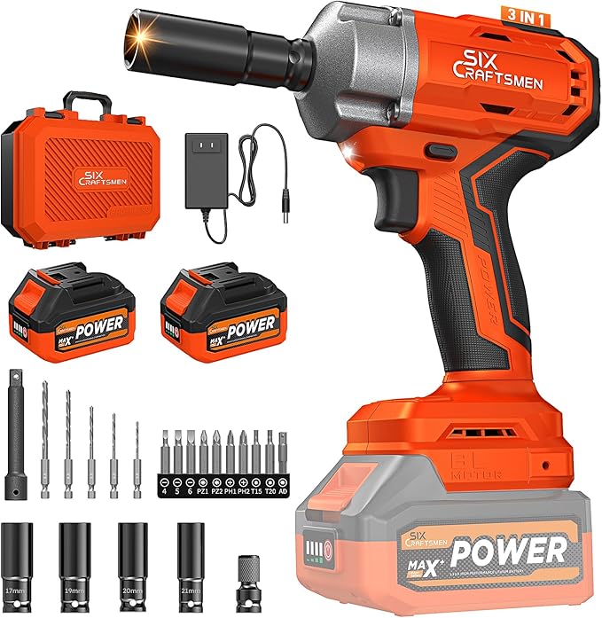 21V Cordless Impact Wrench, 1/2" Brushless Impact Driver Kit 516Ft-lbs (700N.m) with 2*4.0Ah Batteries,4 Sockets,10 Drill Bits,High Torque Electric Impact Gun for Car Tire Truck RV Mower