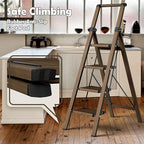 Taranta 4 Step Ladder, Portable Folding Ladder with Wide Pedal, Lightweight Aluminum Step Stool with Convenient Handgrip, 330 lbs Capacity Stepladder for Home, Office - Walnut