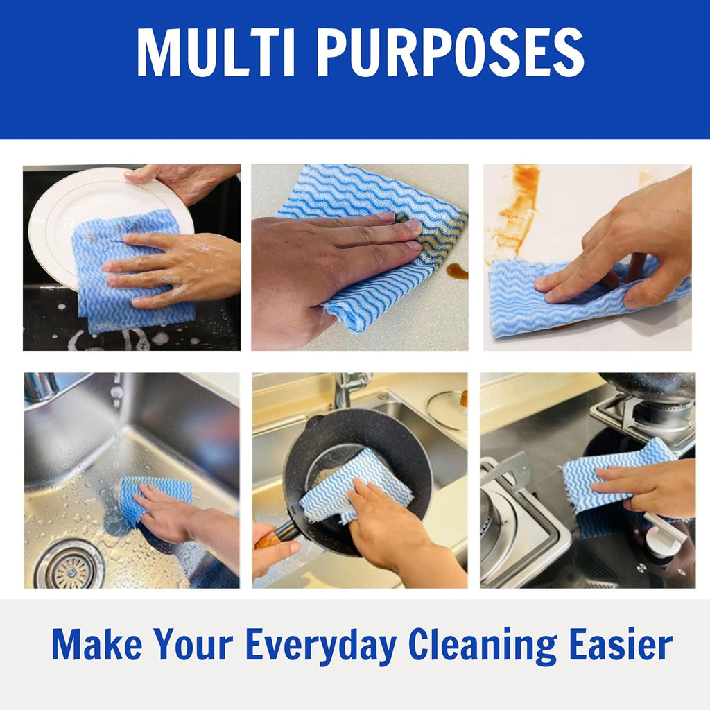 Reusable Cleaning Cloths Kitchen Paper Towels Washable Rolls Dish Cloths Dish Towels Handi Wipes,Quick Dry,Blue, 50 Ct/Roll,Total 2 Rolls