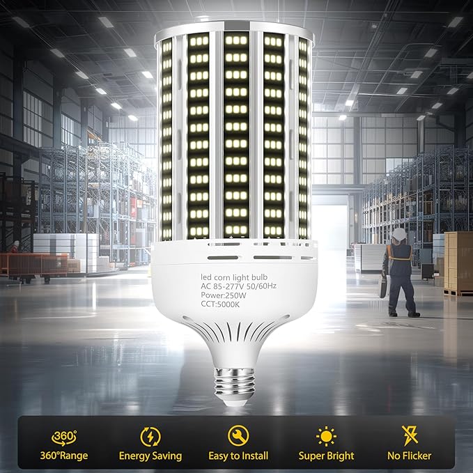250W 2 pack LED Corn Light Bulb,(2500W Equivalent )Commercial Grade 36500LM DayLight 5000K E26/E39 Medium Mogul Base LED Lamp,Large Area Lights For Outdoor Indoor Garage Warehouse Factory Bay Light