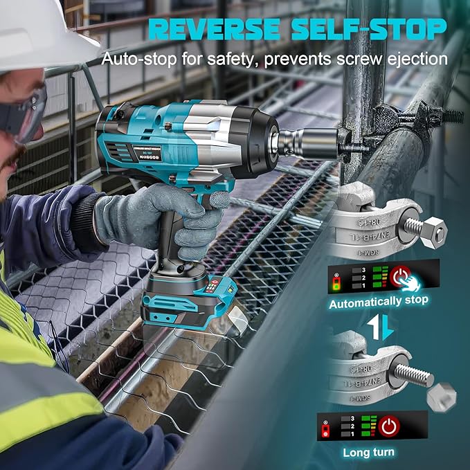 3/4" Cordless Impact Wrench Compatible with Makita 18V Battery: 1850FT-LBS(2500N.m) High Torque Impact Driver, Auto-Stop Reverse, 4-Speed Heavy Duty Impact for Car/Truck/Mower(Bare Tool)