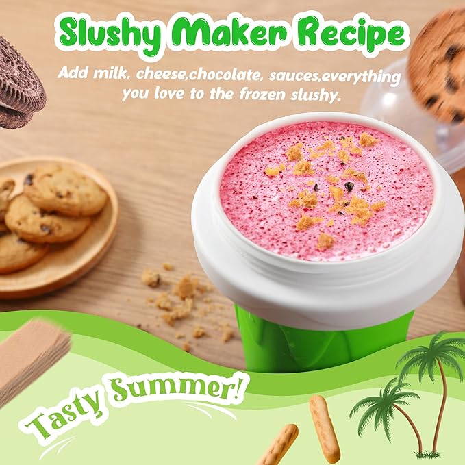 Tgosomt Slushie Maker Cups, Quick Magic Squeeze Slushy Cups, DIY Frozen Smoothies Cups, Juice Milk shake Yogurt Ice Cream Maker, Double Layers Cooling Cups, Cool Fun Gifts (Green)