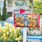 Kawani Fall Mailbox Cover - Autumn Pumpkin Sunflower America Flag Patriotic - Magnetic Standard Size 21x18 Inch Rustic Waterproof Post Box Wrap for Garden Yard Home Decor