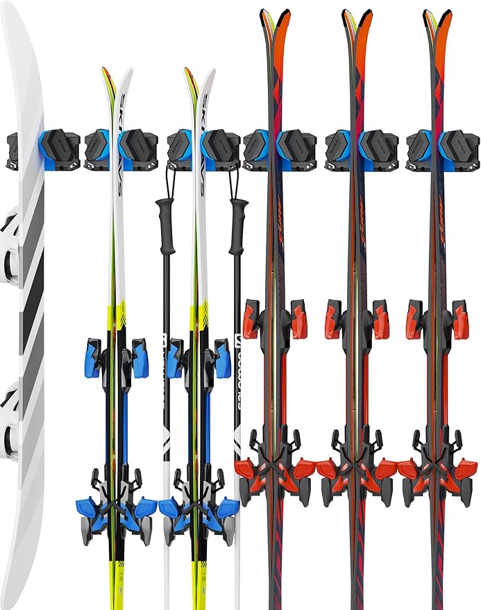 Ski Wall Mount, Ski Snowboard Storage Rack Tool Organizers Wall Mount, Ski Storage Rack for Garage Organizer, Fits Any Ski or Snowboard, Heavy Duty Nonslip Snowboard Wall Storage Rack - Blue