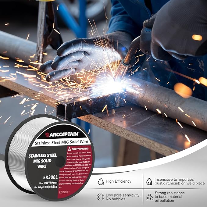 ARCCAPTAIN Stainless Steel MIG Solid Wire ER308L, 030-Diameter 6-Pound Stainless Steel Wire with Low Splatter Compatible With Lincoln Miller Forney Harbor MIG Welder