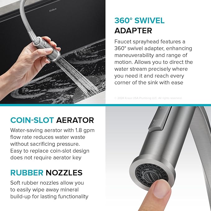 KRAUS Torak Pull Down Kitchen Faucet in Spot-Free Brushed Brass/Matte Black with Commercial Style Spring Spout, 2 Function Sprayer, Pre-Attached Water Lines, and Mounting Hardware, KPF-2635SFBBMB