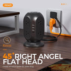 Surge Protector Power Strip Tower, TESSAN 10 ft Flat Extension Cord with Multiple Outlets, 8 AC Outlets 4 USB Ports (1 USB C), Charging Station with Surge Protection for Home Office Dorm, Black