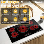 36 Inch Electric Cooktop, 5 Burner Electric Stove Top with 9 Power Levels, Touch Control, Timer, Child Lock and Residual Heat Warning, 9200W, 220-240V for Hard Wire