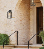 18" Outdoor Wall Light Fixtures Waterproofed Exterior Lantern W/Sturdy Rectangular Double Cage In Satin Black&Clear Tempered Glass,Sconce Mounted For House Patio,Front door,Porch,Garage Lighting 2Pack