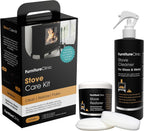 Furniture Clinic Stove Care Kit – Clean & Restore Log Burners, Grates, & Fireplaces | Removes Soot & Dirt | One Bottle Glass & Metal Cleaner + Stove Polish | 500ml / 17 Fl Oz Each Bottle