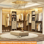 Homieasy 96 Inches Closet Organizer System, 8FT Customizable Walk In Closet Organizer with Hanging Rods, 3 Drawers Garment Rack with Leather Handle , 96" L x 16" W x 75" H, Max Load 1000 LBS, Grey