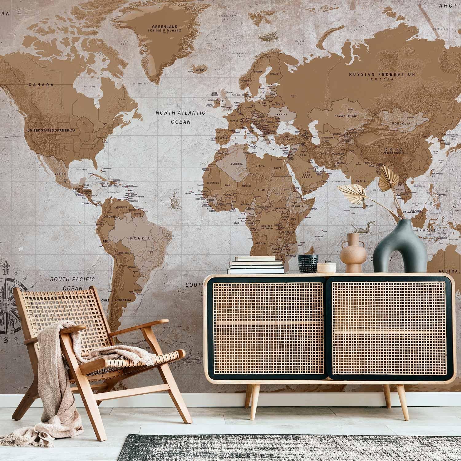 artgeist Premium Wall Mural World Map 118x83 in - XXL Non-Woven Wallpaper Fleece Wall Decor Photo Print Picture Image Design Home Map of The World k-A-0108-a-a