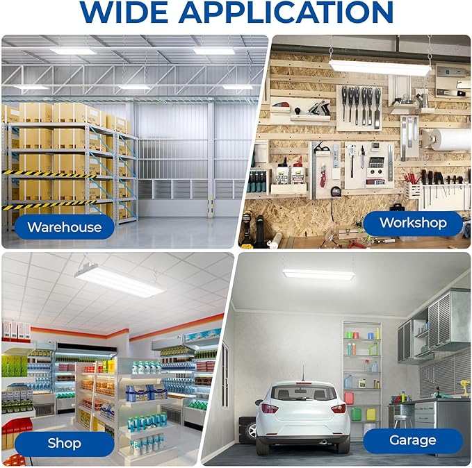 CINOTON 4FT 210W LED Shop Light with 28350LM, 0-10V Dimmable Linear High Bay Lighting with 5000K, 120-277V 135LM/W Commercial Hanging Lights for Garage Office Warehouse Workshop Factory UL Listed