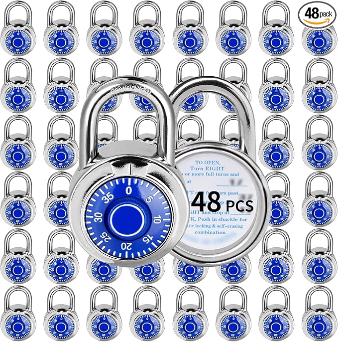 Combination Lock, LQYN Standard Dial Combination Lock, Pack of 48; Blue Turnplate, 2 in. Wide, Fixed Three Digital Combination, for School, Gym & Locker, Toolbox, Gate