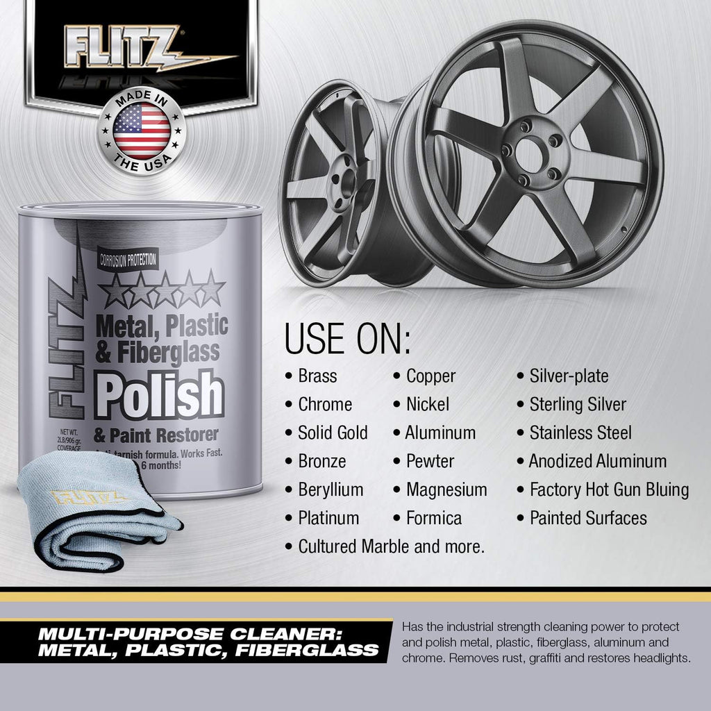 Flitz Multi-Purpose Metal Polish Paste - 2lb Can of USA-Made Chrome Polish - Works on Stainless Steel, Aluminum, Plastic, Jewelry and Cars - Non-Abrasive Cleaner & Rust Remover (12 Pack)