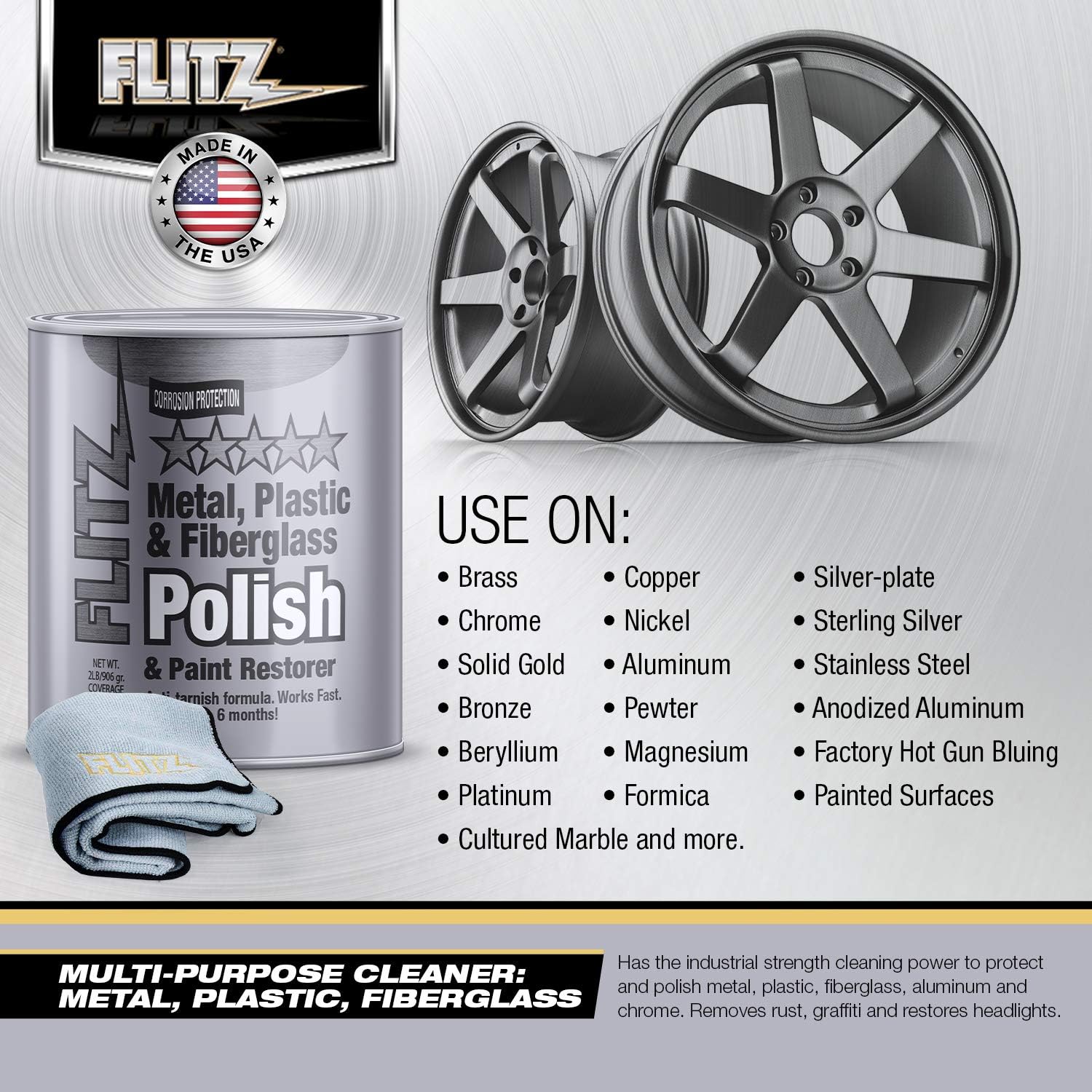 Flitz Multi-Purpose Metal Polish Paste - 2lb Can of USA-Made Chrome Polish - Works on Stainless Steel, Aluminum, Plastic, Jewelry and Cars - Non-Abrasive Cleaner & Rust Remover (12 Pack)