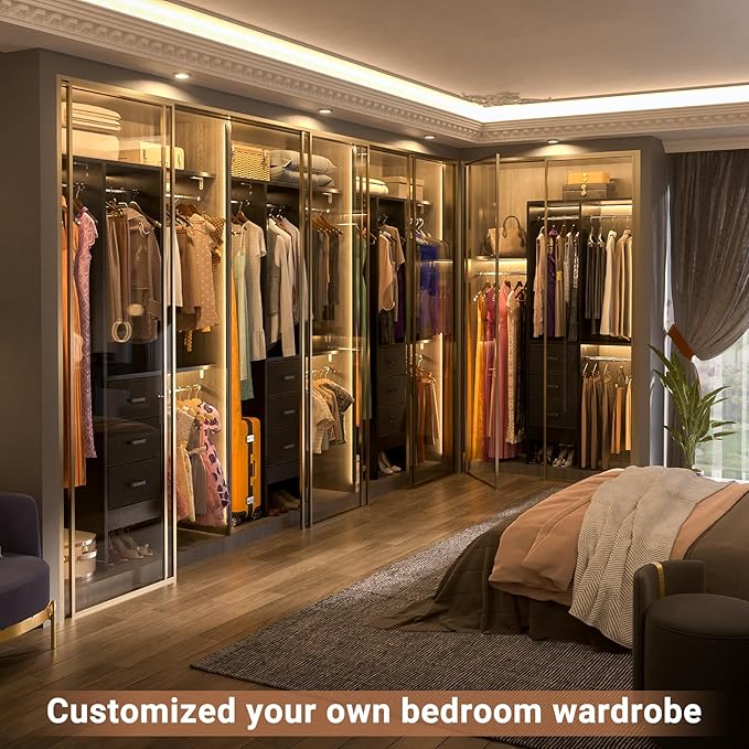 4FT Small Closet System with 3 Fabric Drawers, 48'' Closet Organizer System With 3 Adjustable Shelves, Flexible Built-In Clothes Garment Rack for Small Space, 48" L x 13" W x 71" H, Black