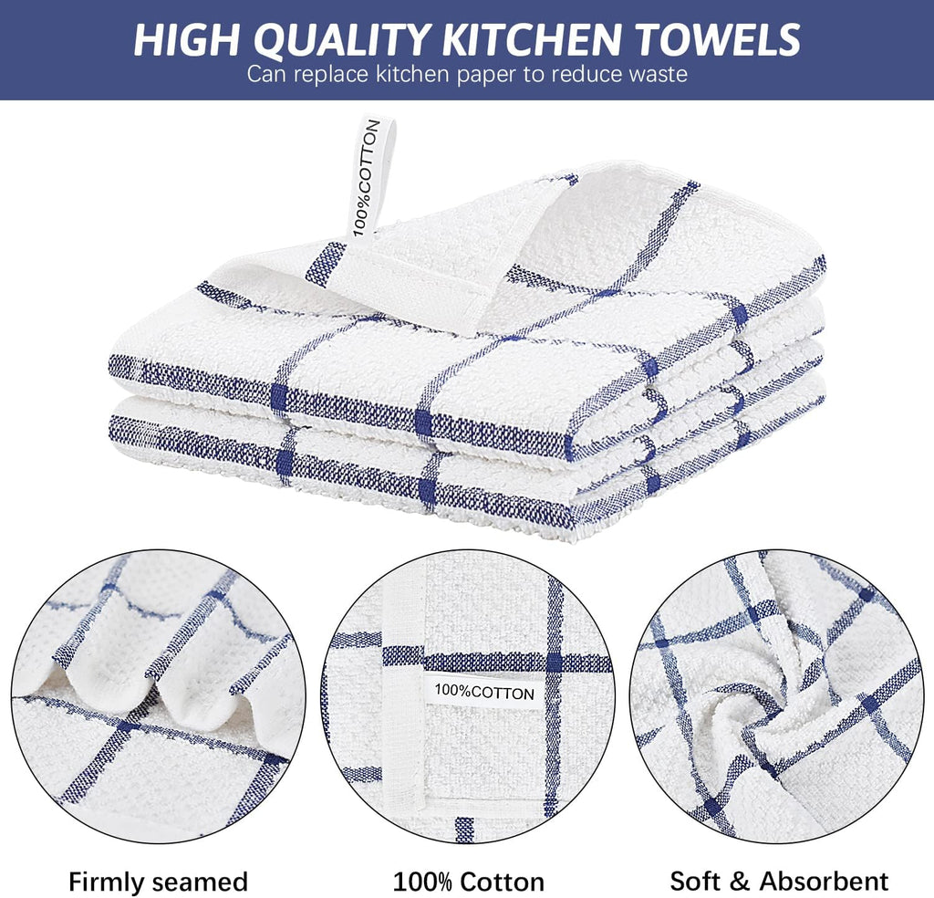 Nialnant 4PCS Cleaning Rags,100% Cotton Terry Dish Rags for Washing Dishes,Quick Drying Dish Cloths,Dish Towels for Kitchen,Navy Blue Plaid-12x12in