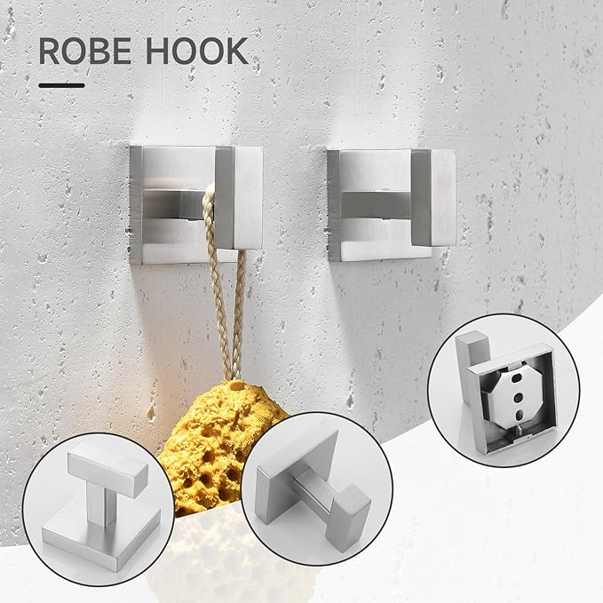 TQKAG 7-Pieces Brushed Nickel Bathroom Hardware Accessories Set 23.6" SUS304 Stainless Steel Towel Bar Set Toilet Paper Spare Rolls Storage Holder Wall Mounted