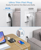 10FT Surge Protector Power Strip,12 AC Outlets with 6 USB Ports (2 USB-C), Flat Plug Extension Cord with Multiple Outlets, Wall Mount for Home Office,Dorm,Black