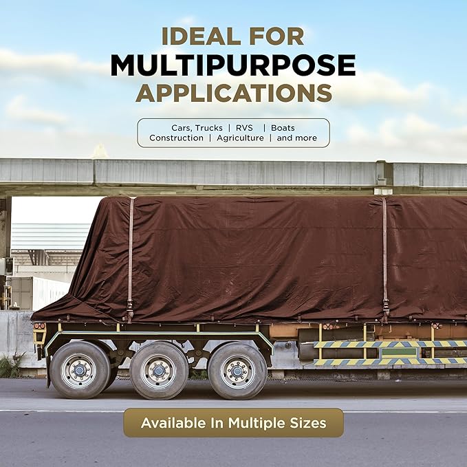 ATERET 16' x 20' Super Heavy Duty 16 Mil Brown Poly Tarp Cover - UV Resistant, Thick Waterproof, Rip and Tear Proof Tarpaulin with Grommets and Reinforced Edges