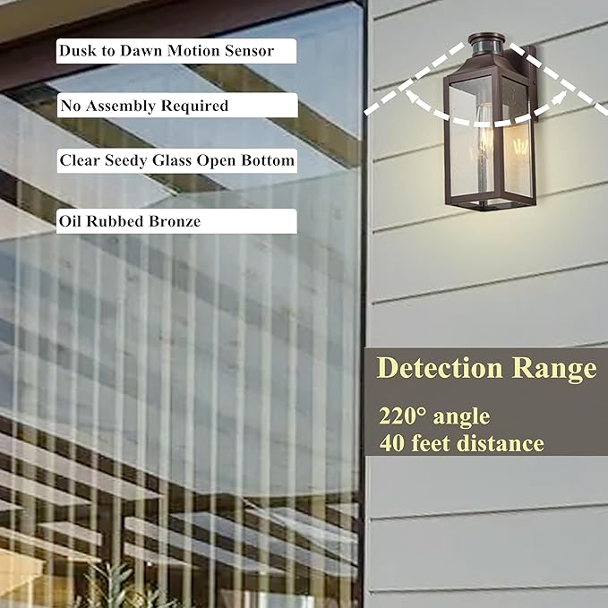 MICSIU Motion Sensor Outdoor Wall Light Fixture, 12.75 Inch Oil Rubbed Bronze Exterior Sconce Lighting, Waterproof Outside Light for House, Front Porch, Garage, Patio, Doorway